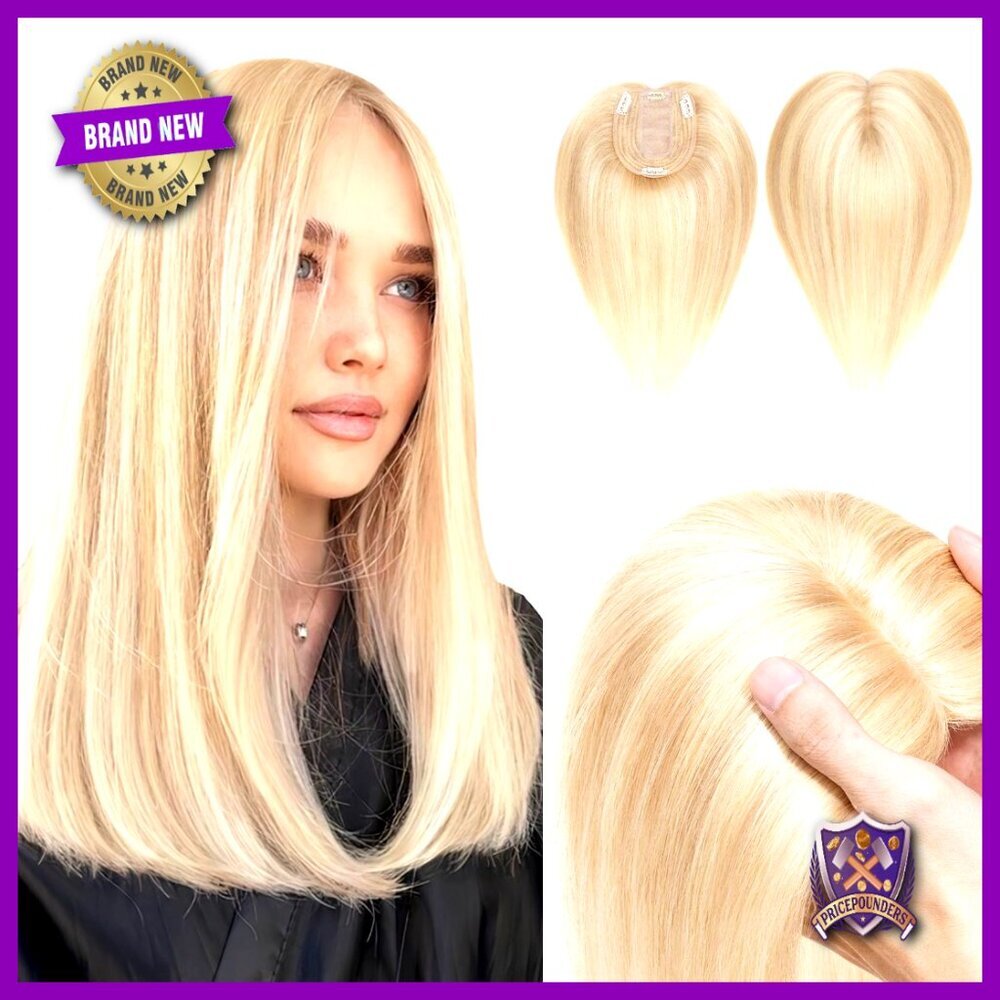 Human Hair Topper with Silk Base, Clips for Thin Hair Coverage, Elegant Chic